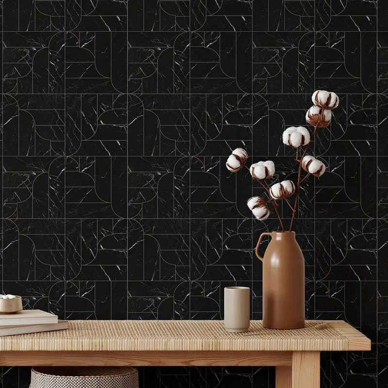 Black Honed Desing Bm 104 Waterjet Marble Mosaics 12x12 room scene