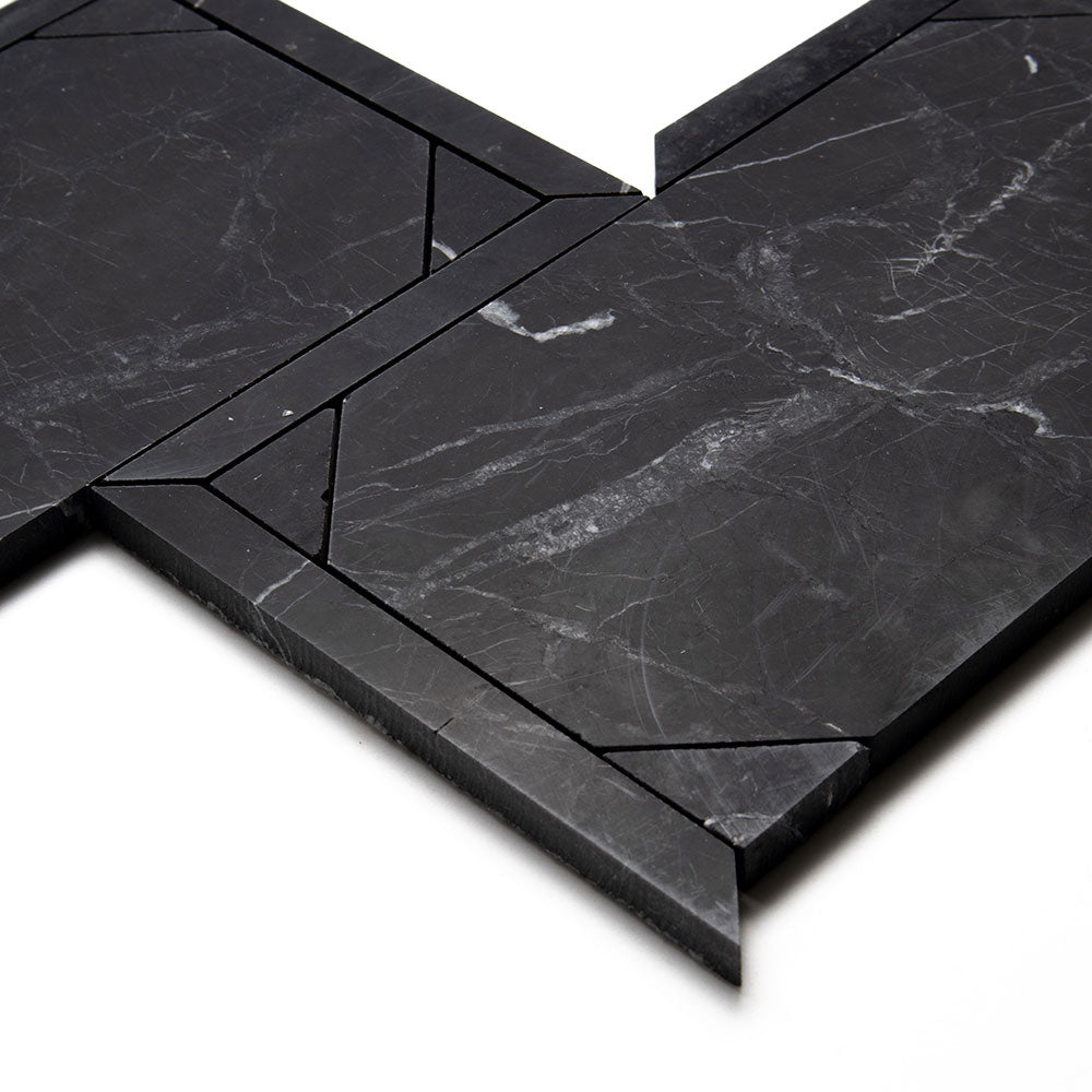 Black Honed French Interlock Marble Mosaics 12 1/4x15 7/8 Marble 18x18 Mosaics — 2