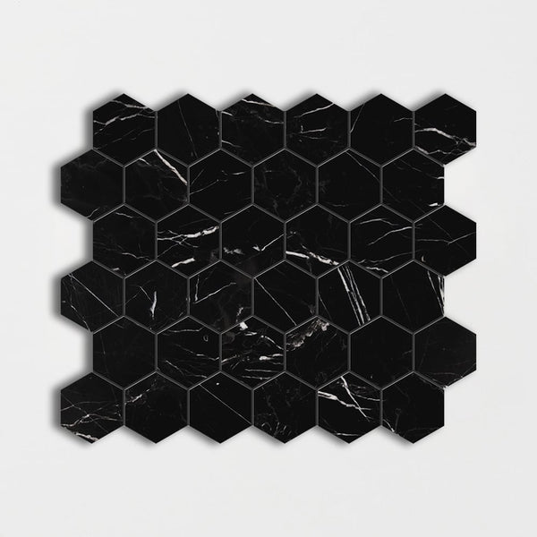 Black Honed Hexagon Marble Mosaics 12x12