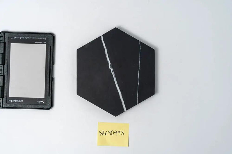 Black Honed Hexagon Marble Tiles 5 25/32x5 closeup 1