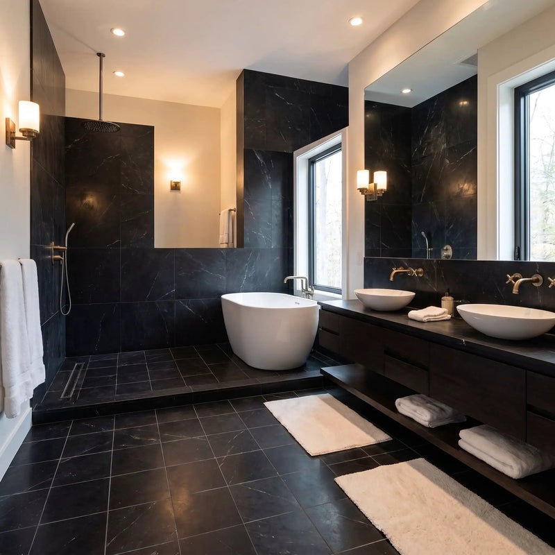 Black Honed Marble Tiles 12x12 by Stonetiledepot