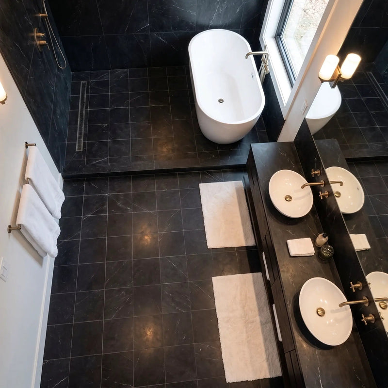Black Honed Marble Tiles 12x12 by Stonetiledepot