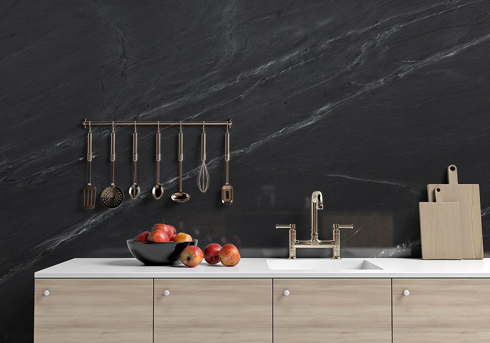 Black Honed Soapstone Slab Random room scene 2