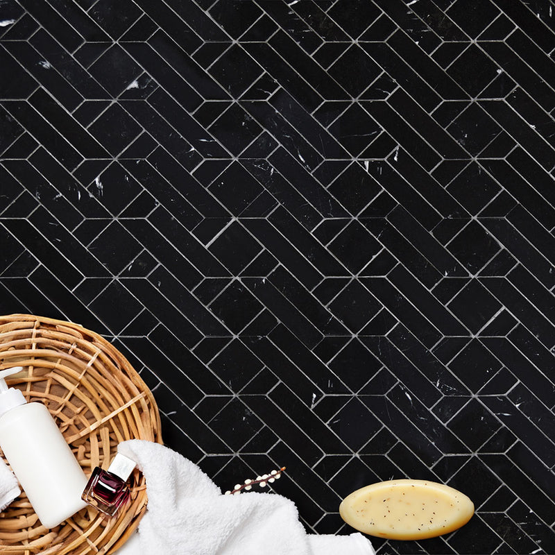 Black Honed Stucco Marble Waterjet Mosaics 4x7 1/2 Marble Honed 4x8 Waterjet Mosaics — 2