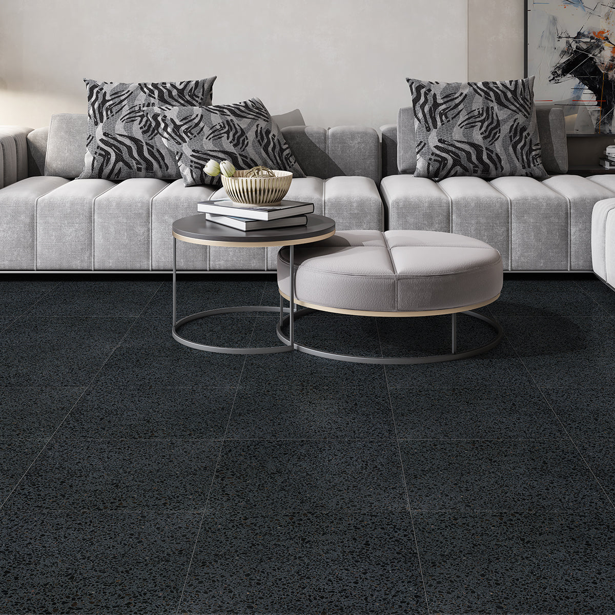 Black Honed Terrazzo Tiles 15 3/4x15 3/4 Terrazzo Honed 18x18 Tiles — 2