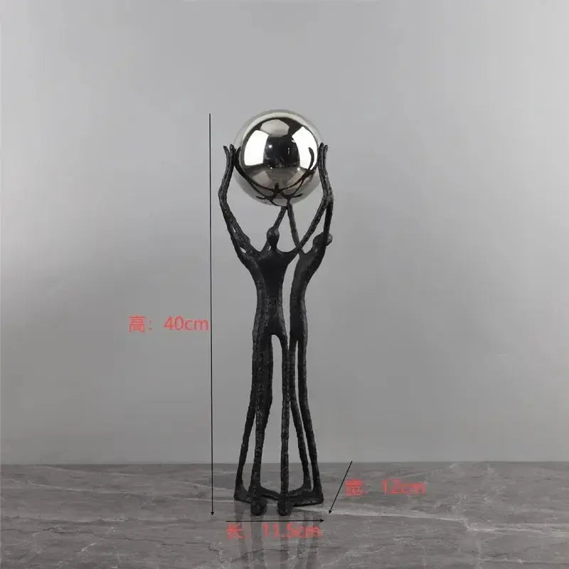 Black Iron Figure Sculpture with Silver Sphere for Your Modern Home by House Of Avana