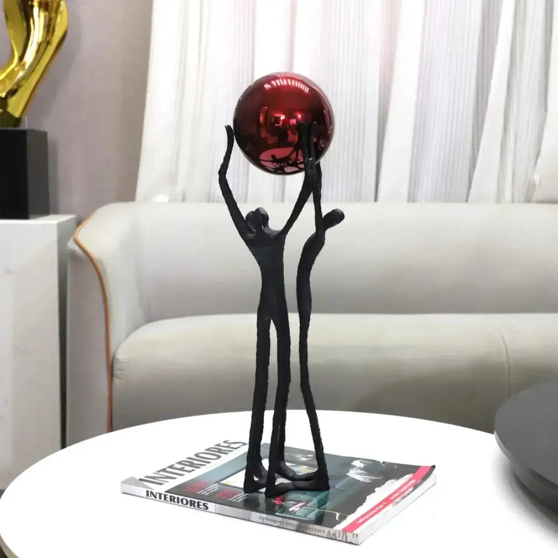 Black Iron Figure Sculpture with Silver Sphere for Your Modern Home by House Of Avana