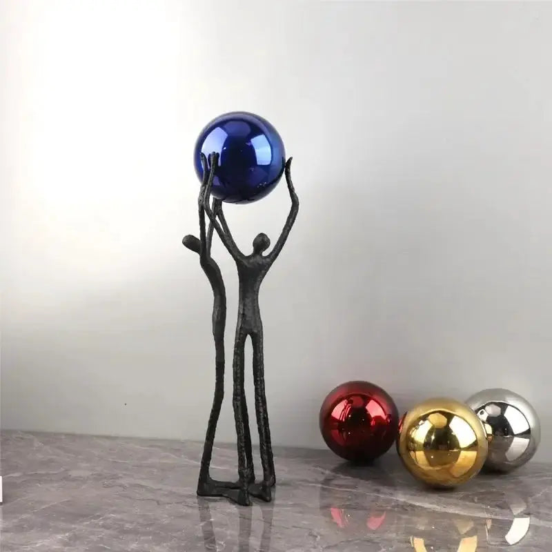 Black Iron Figure Sculpture with Silver Sphere for Your Modern Home by House Of Avana