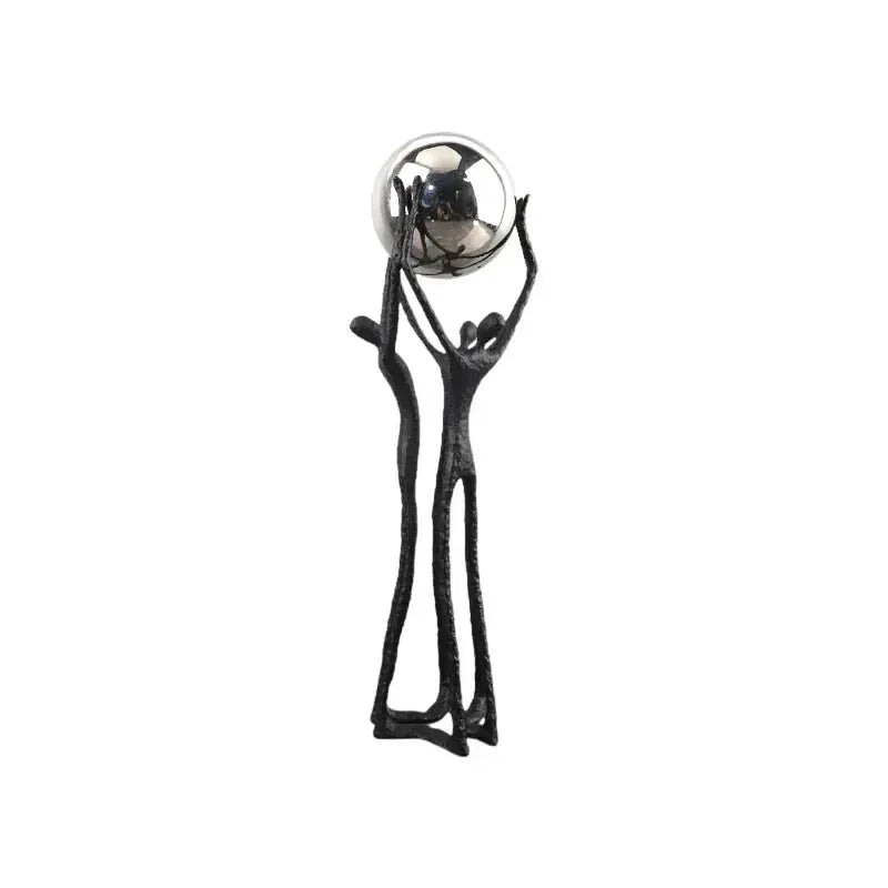 Black Iron Figure Sculpture with Silver Sphere for Your Modern Home by House Of Avana