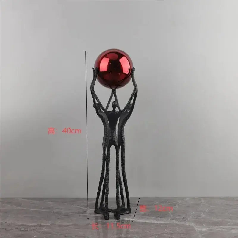 Black Iron Figure Sculpture with Silver Sphere for Your Modern Home by House Of Avana