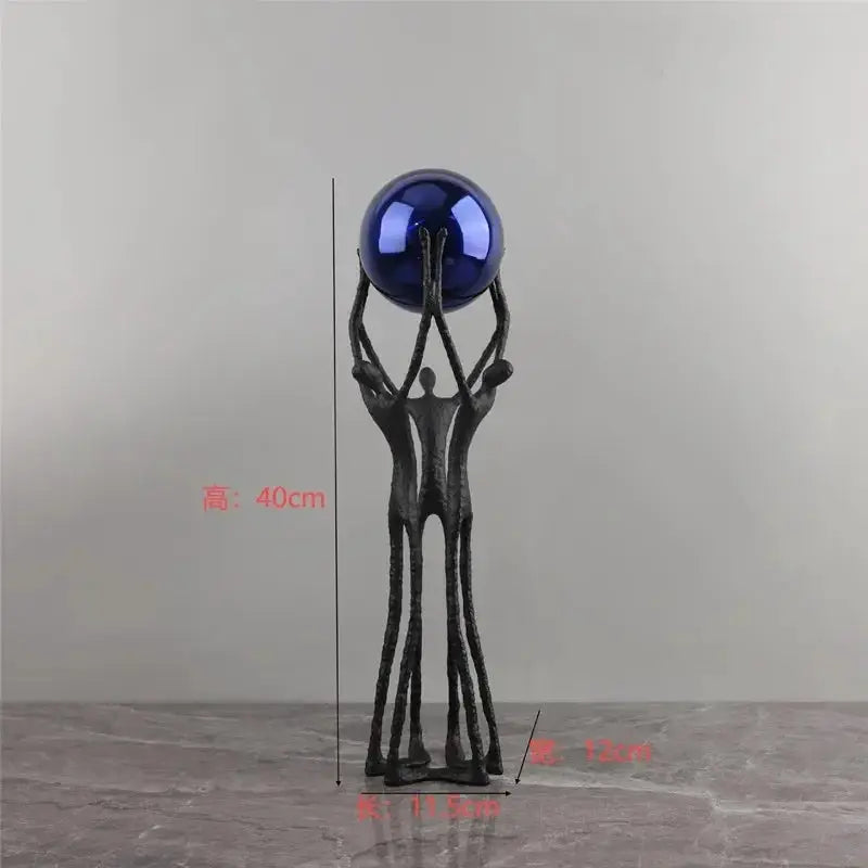 Black Iron Figure Sculpture with Silver Sphere for Your Modern Home by House Of Avana