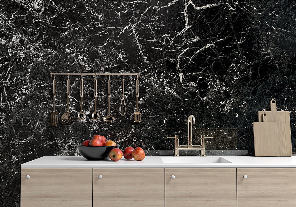 Black Levanto Polished Marble Slab Random room scene 2
