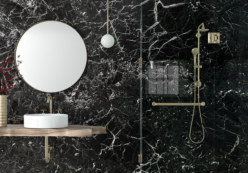 Black Levanto Polished Marble Slab Random room scene 3