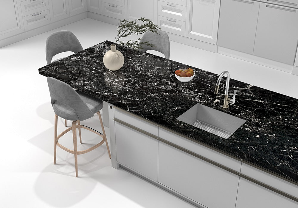 Black Levanto Polished Marble Slab Random room scene 4