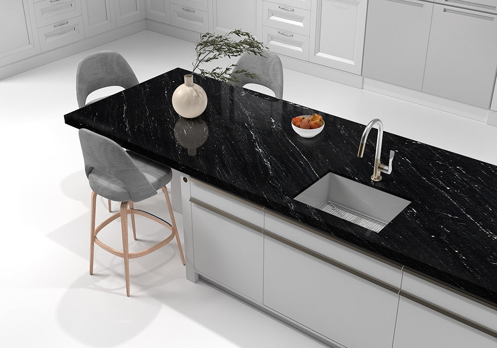 Black Ocean Polished Granite Slab Random room scene 4