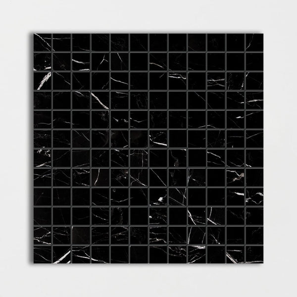 Black Polished 1x1 Marble Mosaics 12x12