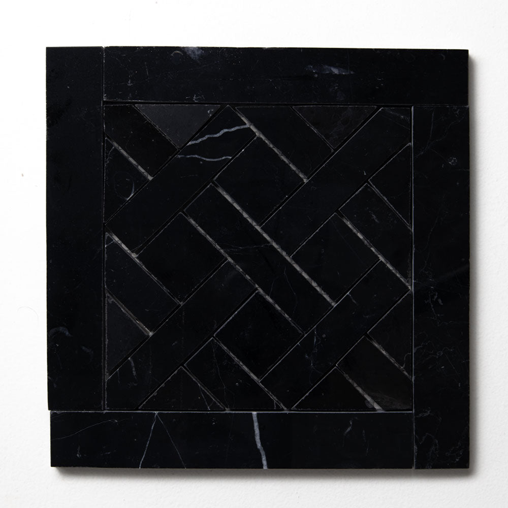 Black Polished French Quarter Marble Mosaics 8 1/2x8 1/2 Marble Polished 12x12 Mosaics