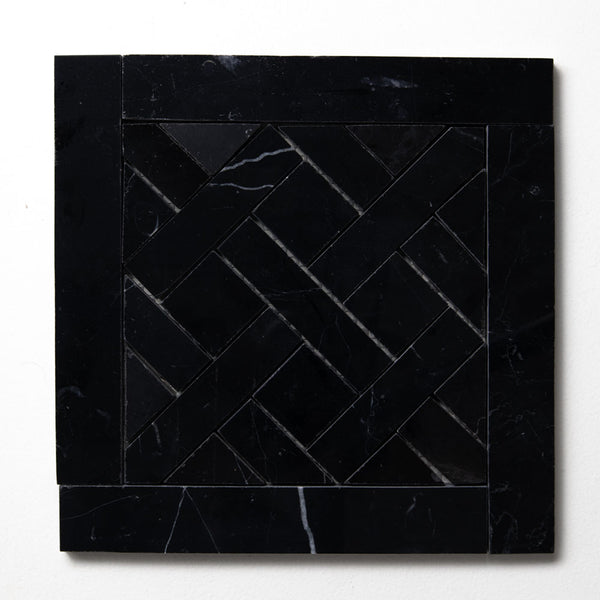 Black Polished French Quarter Marble Mosaics 8 1/2x8 1/2