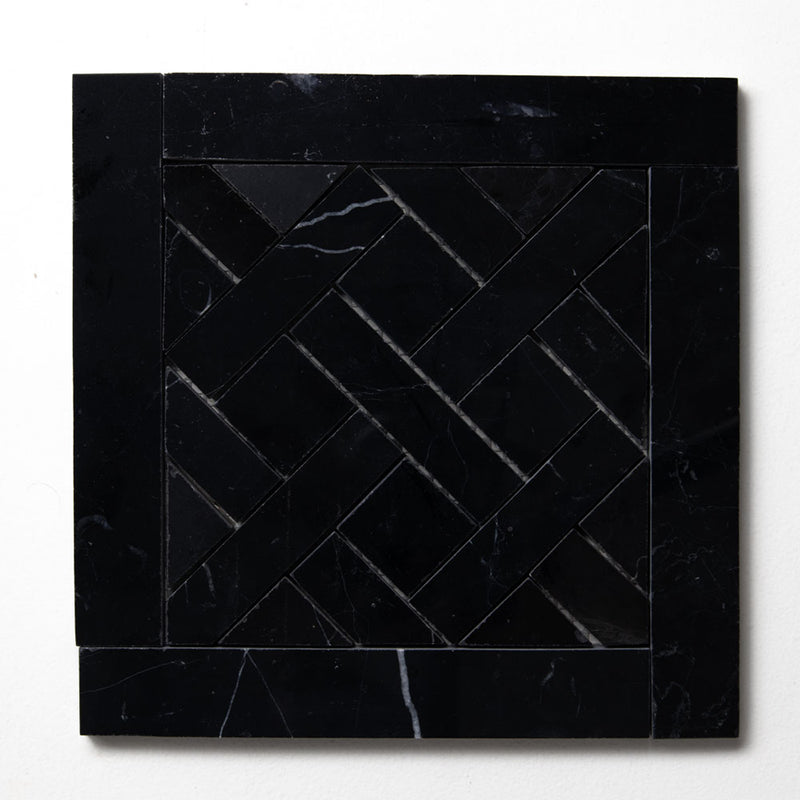 Black Polished French Quarter Marble Mosaics 8 1/2x8 1/2 Marble Polished 12x12 Mosaics