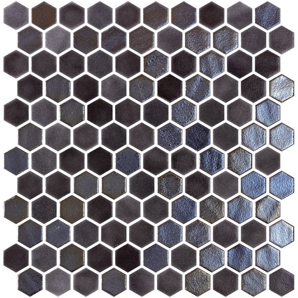 Black Polished Hexagon Blend Glass Mosaics 11 3/4x11 1/2