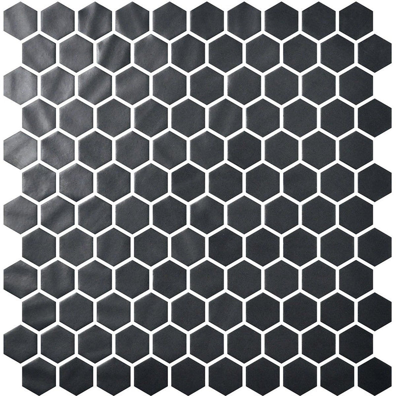 Black Polished Hexagon Glass Mosaics 11 3/4x11 1/2 Glass Polished 12x12 Mosaics