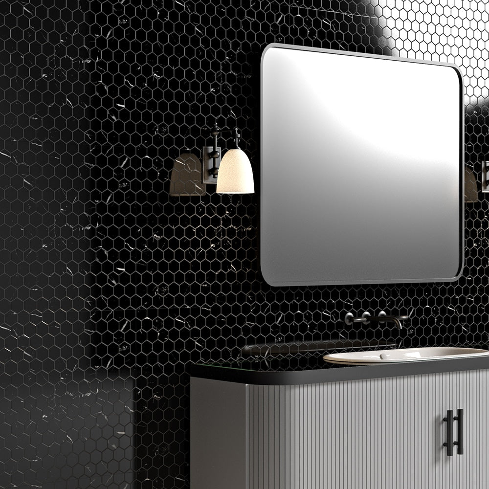 Black Polished Hexagon Marble Mosaics 12x12 Marble Polished 12x12 Mosaics — 3