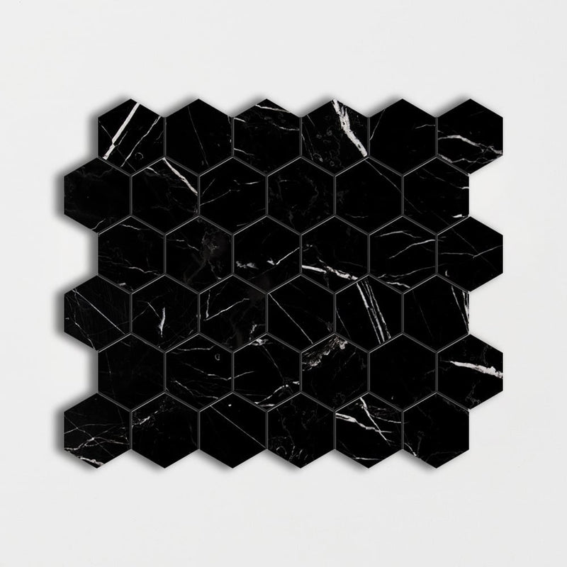 Black Polished Hexagon Marble Mosaics 12x12 Marble Polished 12x12 Mosaics