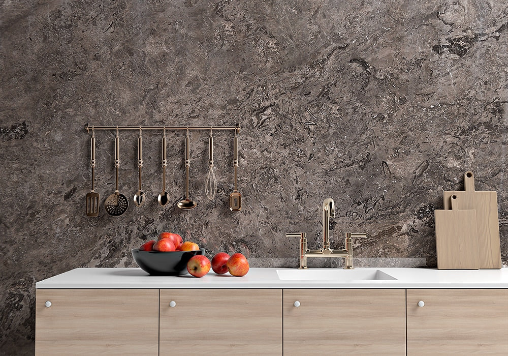 Black Polished Travertine Slab Random room scene 2