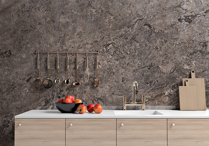 Black Polished Travertine Slab Random room scene 2