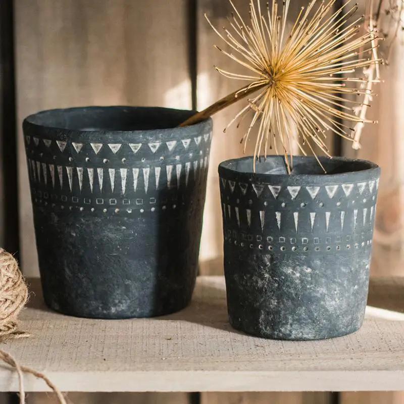 Black Pottery Cement Planter by RusticReach