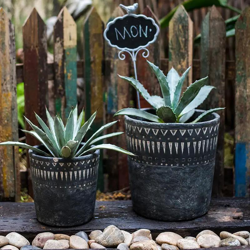 Black Pottery Cement Planter by RusticReach