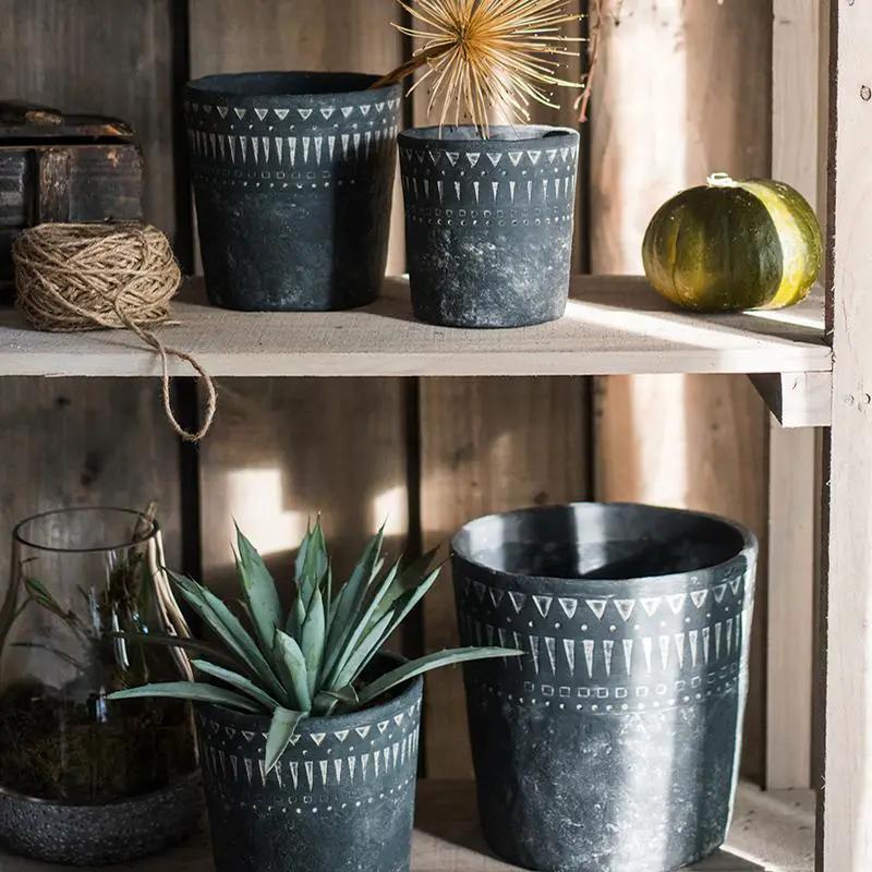 Black Pottery Cement Planter by RusticReach