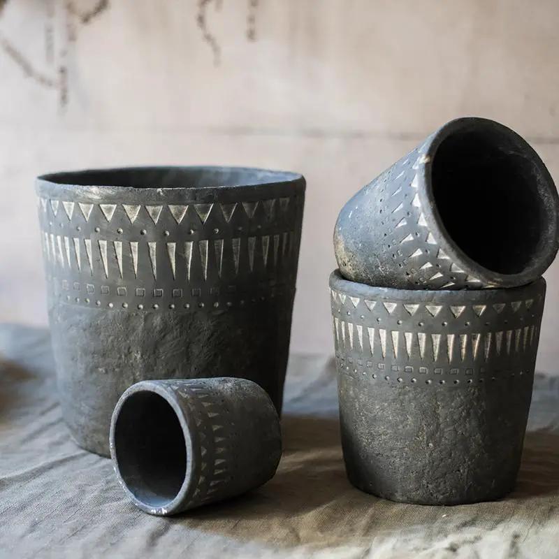 Black Pottery Cement Planter by RusticReach