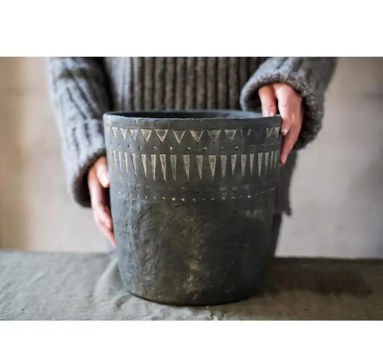 Black Pottery Cement Planter by RusticReach