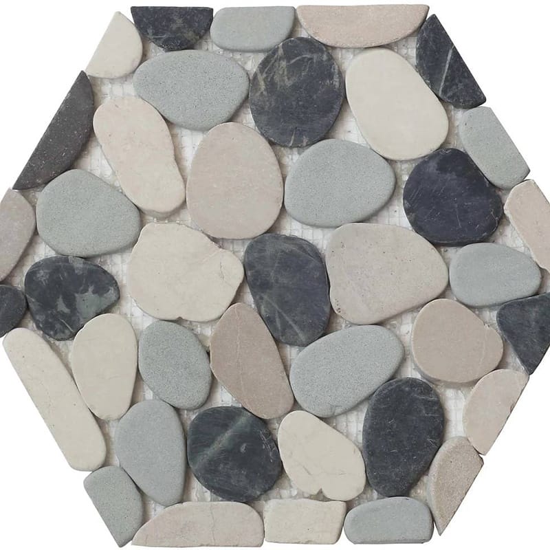 Black Tan Gray Natural Pebble Mosaics 9 7/8x11 7/8 Pebble Natural 12x12 Mosaics