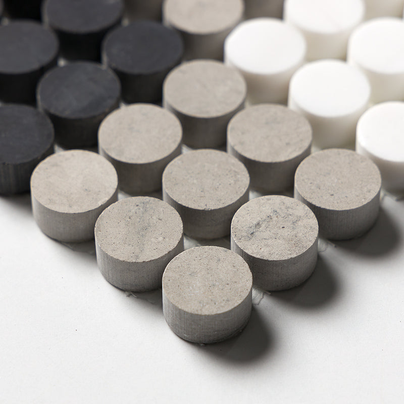Black, Thala Gray, Bianco Dolomiti Honed Penny Round Plaid 1 Marble Mosaics 9 27/32x9 27/32 Marble Honed 12x12 Mosaics — 4