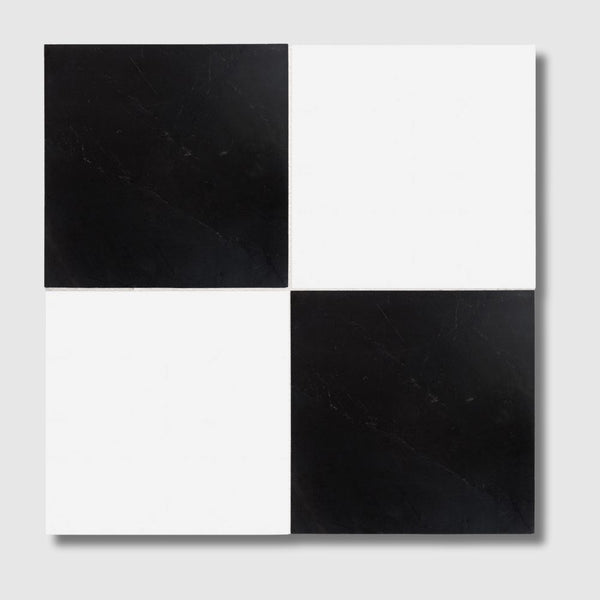 Black, Thassos Extra Honed Checkerboard Pattern Marble Tiles 12x12