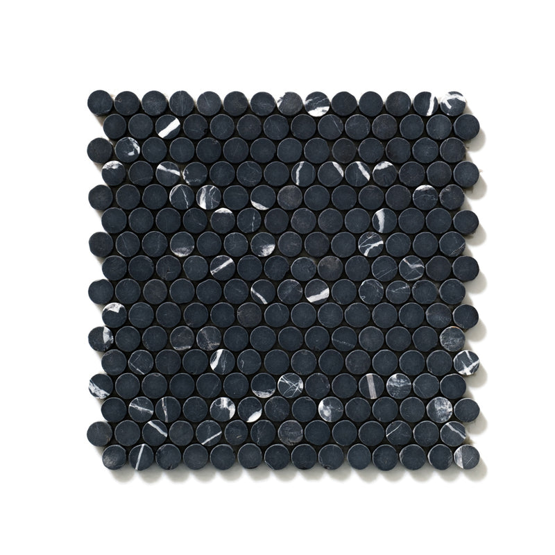 Black Tumbled Penny Round Marble Mosaics 11 1/4x11 3/4 Marble Tumbled 12x12 Mosaics
