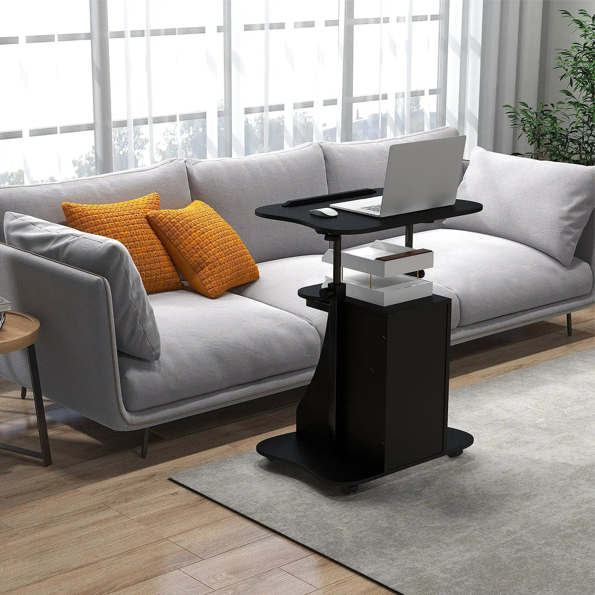 Adjustable Mobile Standing Desk Cart with Tilt Desktop and Cabinet