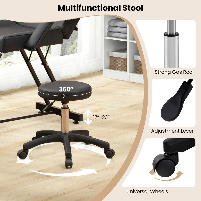 73 Inch Facial Chair Set with Removable Headrest Detachable Armrests and Towel Rack-Black by DirectDeals