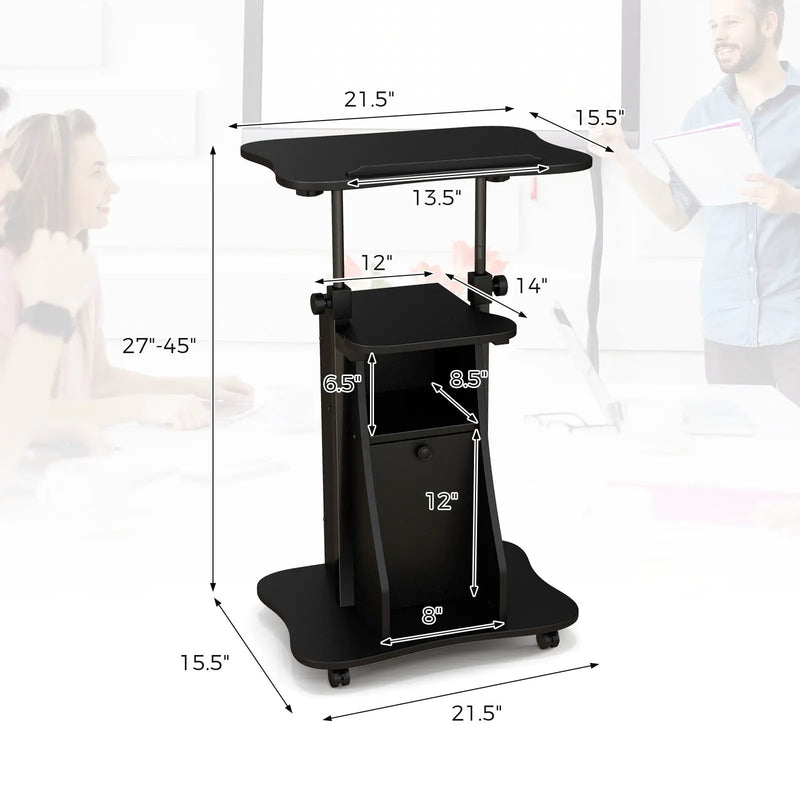 Adjustable Mobile Standing Desk Cart with Tilt Desktop and Cabinet by DirectDeals