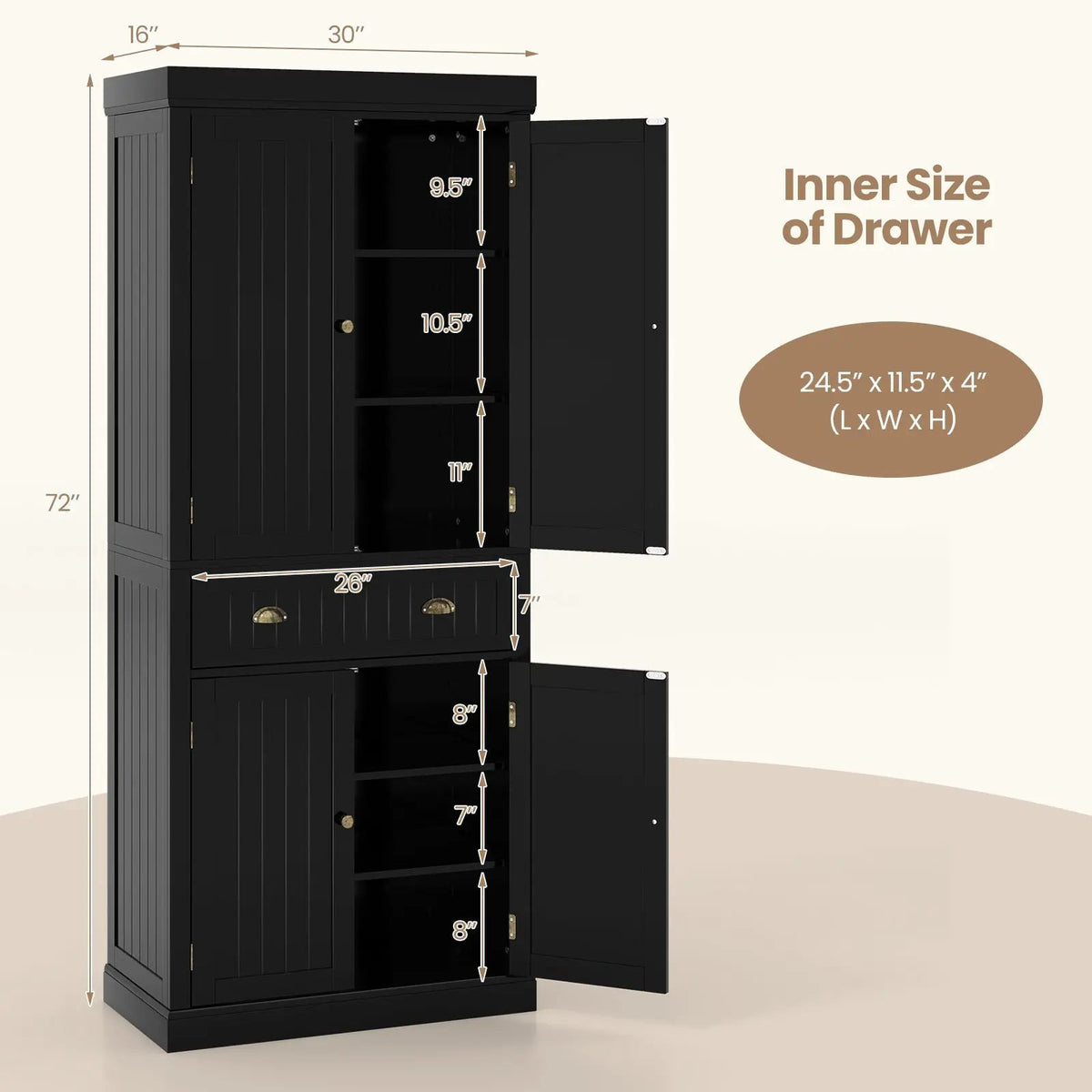 Cupboard Freestanding Kitchen Cabinet w/ Adjustable Shelves, photo 5 of 11