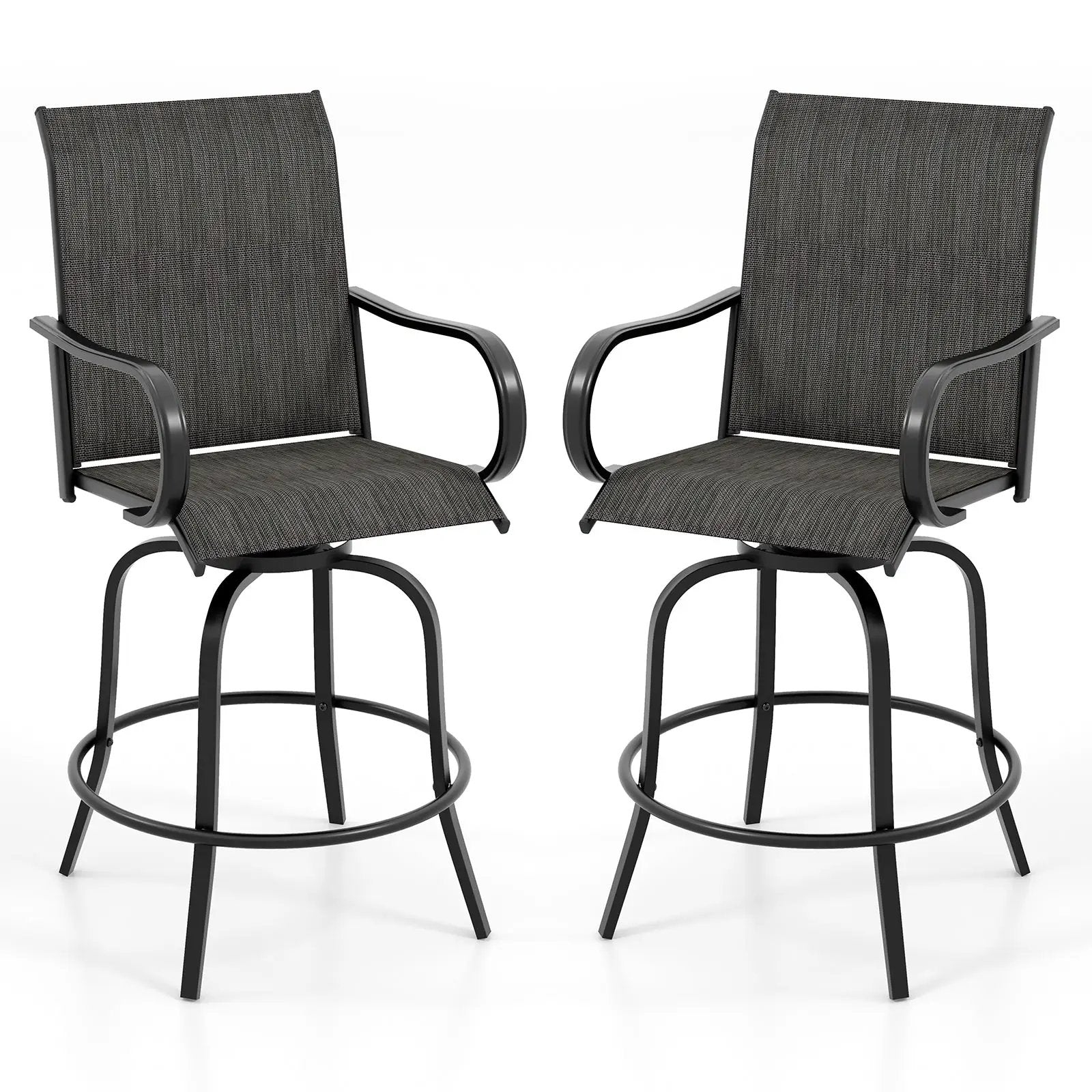 2 Pieces 360 Rotating Bar Stool Set with Armrests for Patio by DirectDeals