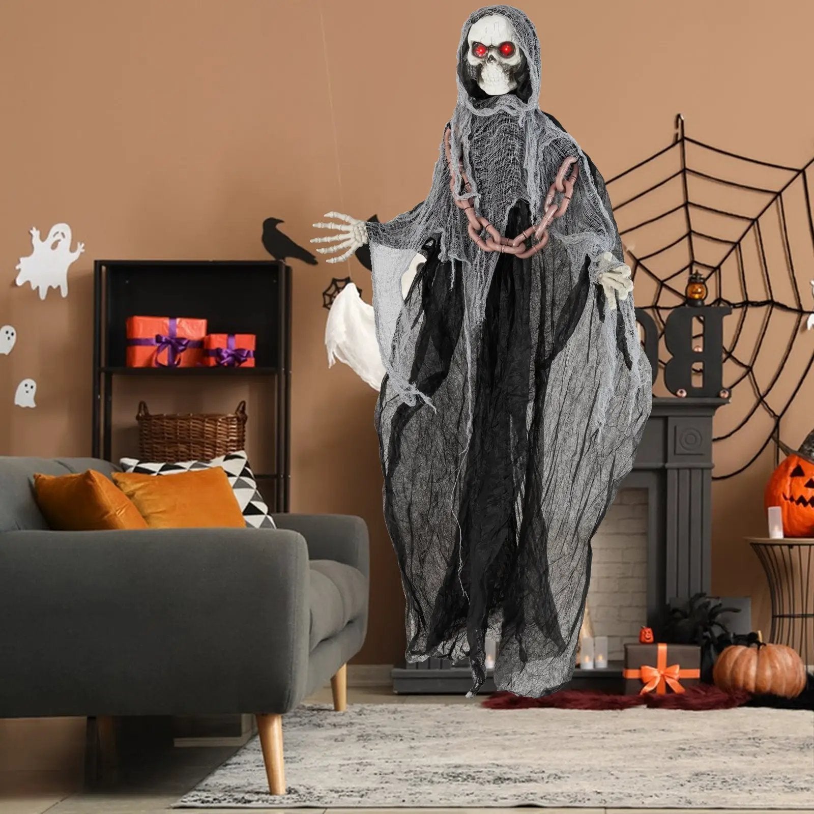 6.4 Feet Halloween Standing Grim Reaper with Lighted Eyes and Terrifying Sounds by DirectDeals