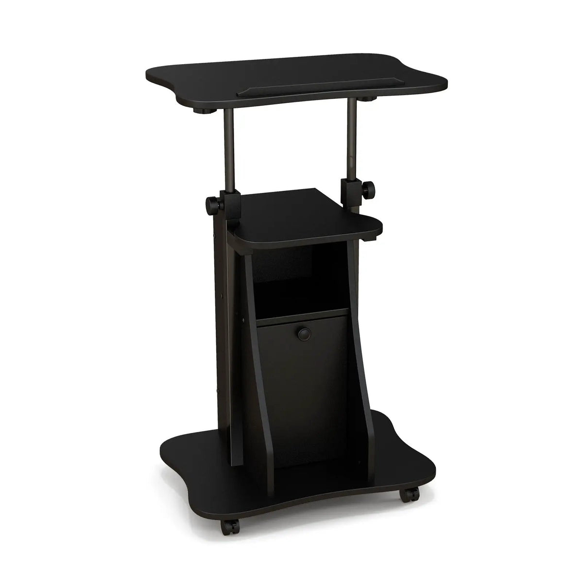 Adjustable Mobile Standing Desk Cart with Tilt Desktop and Cabinet, photo 3 of 9