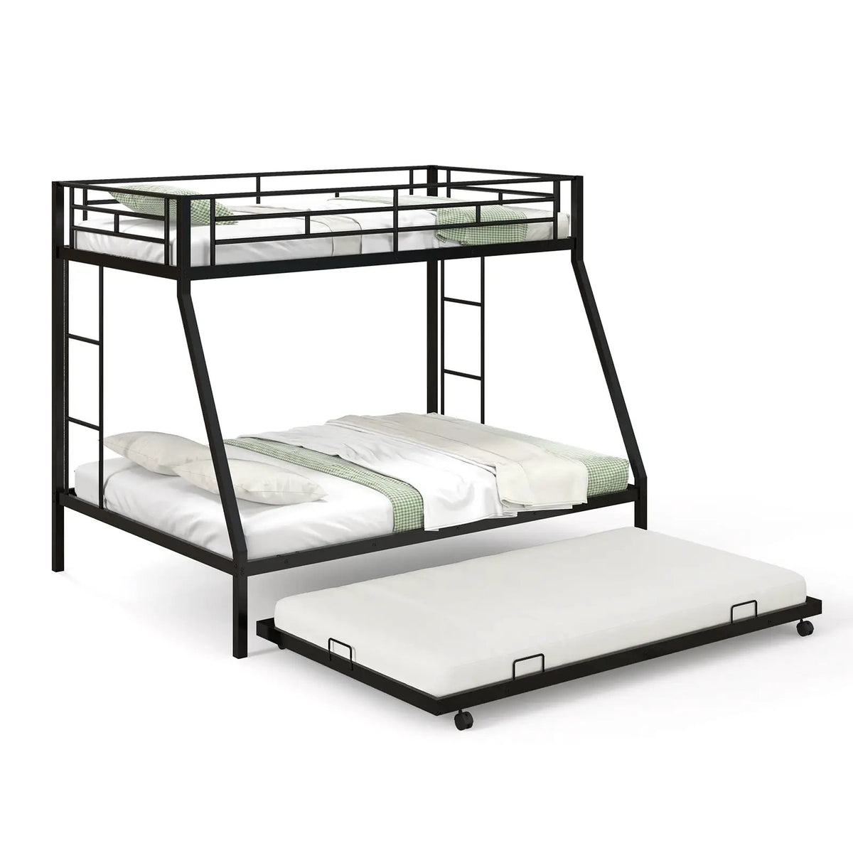 Twin Over Full Bunk Bed Frame with Trundle for Guest Room, photo 4 of 9