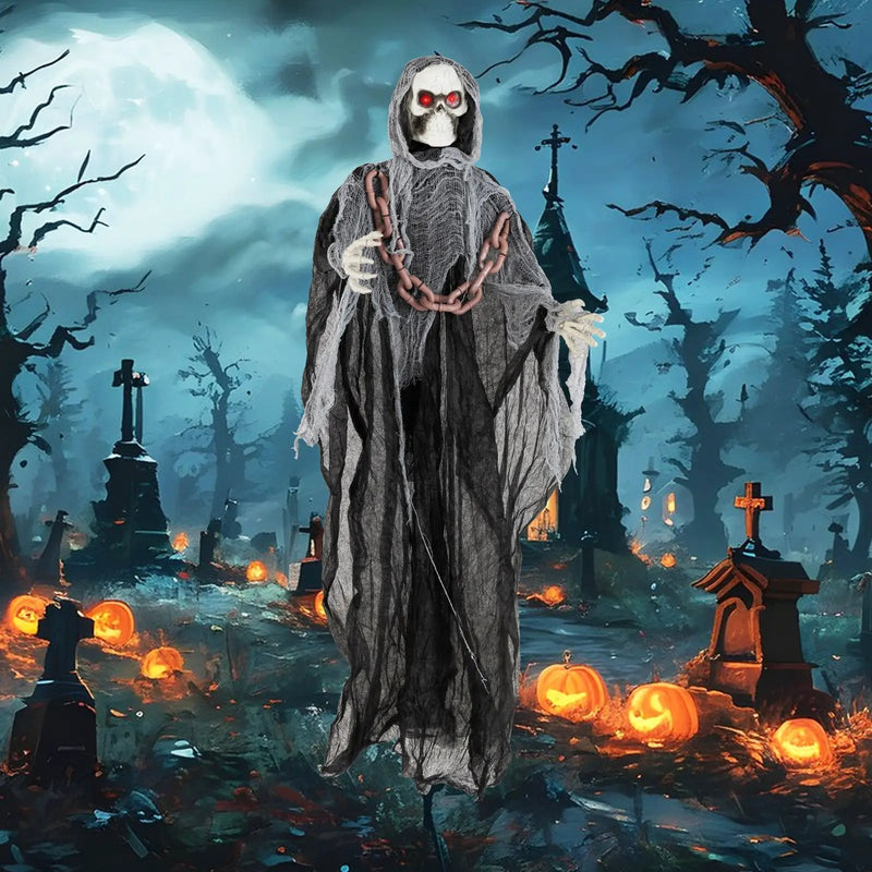 6.4 Feet Halloween Standing Grim Reaper with Lighted Eyes and Terrifying Sounds by DirectDeals