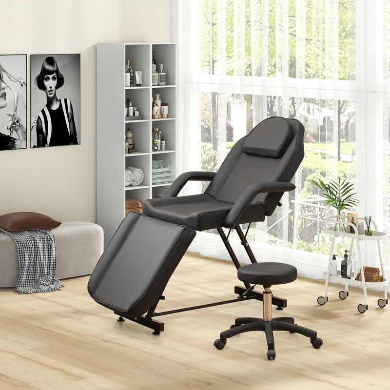 73 Inch Facial Chair Set with Removable Headrest Detachable Armrests and Towel Rack-Black by DirectDeals