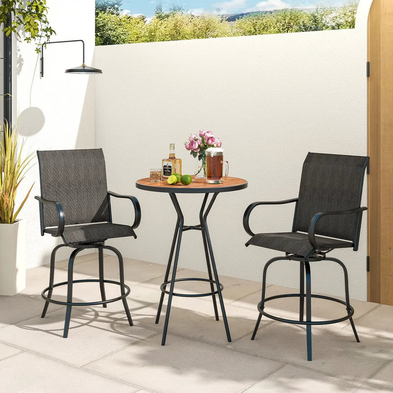 2 Pieces 360 Rotating Bar Stool Set with Armrests for Patio by DirectDeals