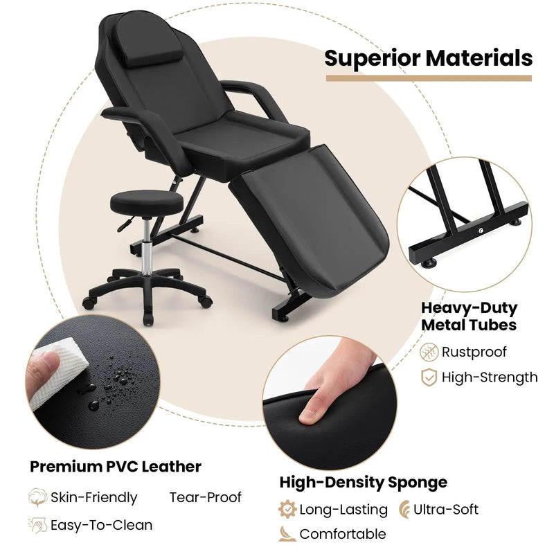 73 Inch Facial Chair Set with Removable Headrest Detachable Armrests and Towel Rack-Black by DirectDeals